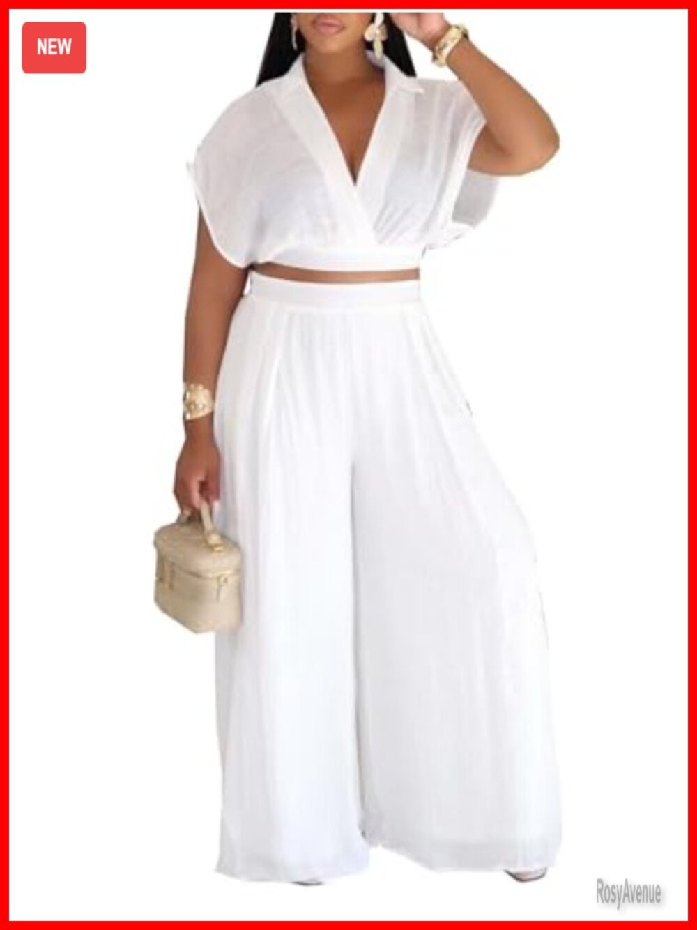 Women's 2 Piece Crop Top Wide Leg Pants Set Rayon Polyester Lined